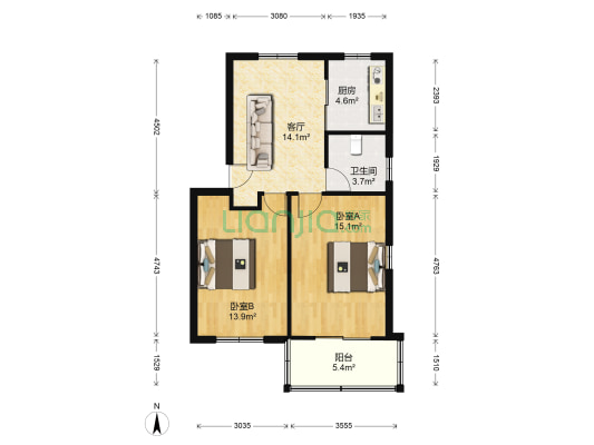 沙河安全小区 2室1厅1卫 68平方