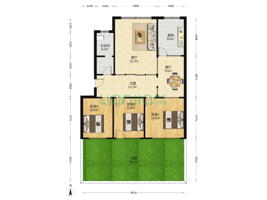 廿里堡街办小区 3室2厅1卫 118平方