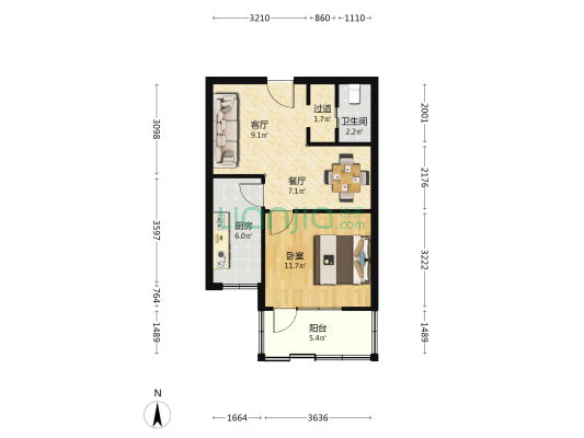 东舍坊西居 1室2厅1卫 56平方