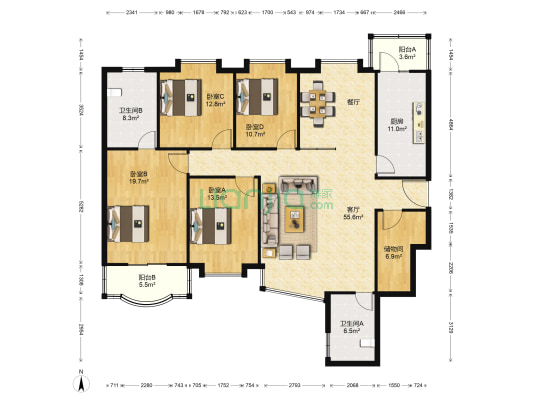绿洲花园 4室1厅2卫 188平方