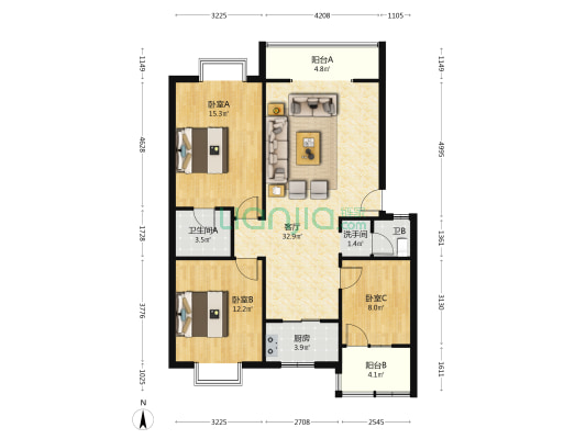三和人家 3室1厅3卫 101平方