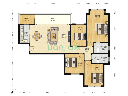 人居万新峰荟 4室1厅2卫 140平方