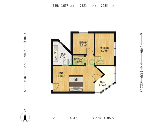 罗北小区 1室0厅0卫 55平方