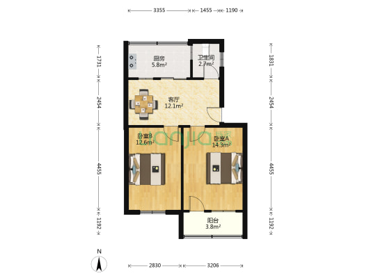 中岗二村 2室1厅1卫 60平方
