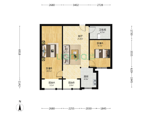 左岸枫桥 2室1厅1卫 97平方