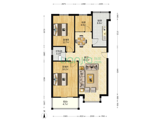宏林名苑三区 3室1厅1卫 102平方
