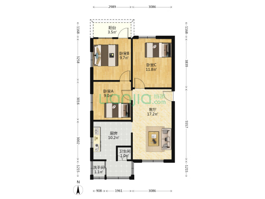 榕亭里 3室1厅2卫 79平方