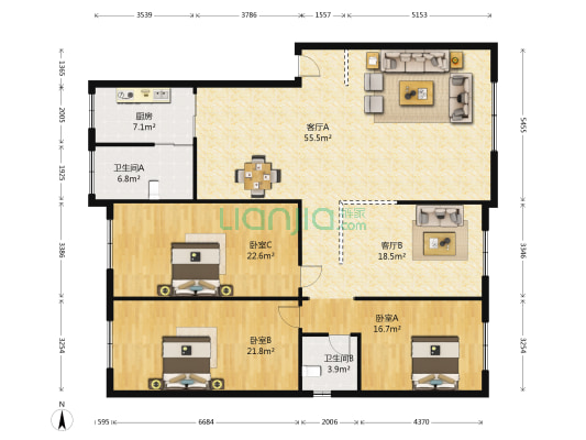 红建路计生局 3室2厅2卫 169平方