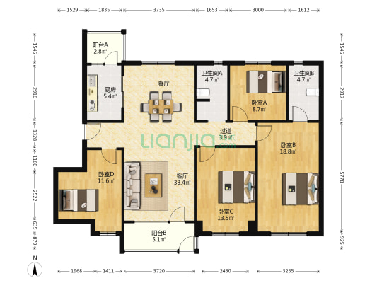 碧桂园天玺湾北区 4室1厅2卫 142平方