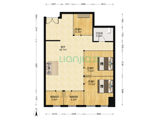 新大都大厦 3室1厅1卫 133平方