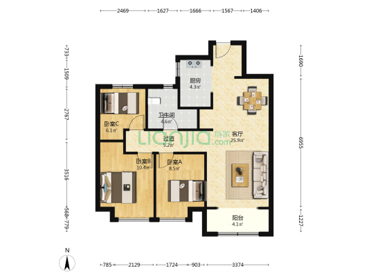 中建锦绣天地 3室1厅1卫 99平方
