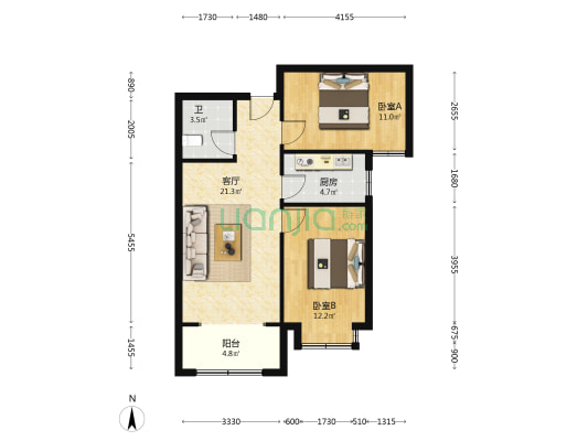 金玉学府 2室1厅1卫 83平方