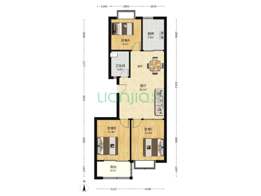 盛海第一园 3室1厅1卫 99平方