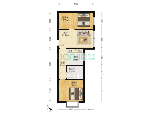 奥林小镇 2室1厅1卫 63平方