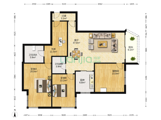 秀水花园 3室1厅2卫 168平方
