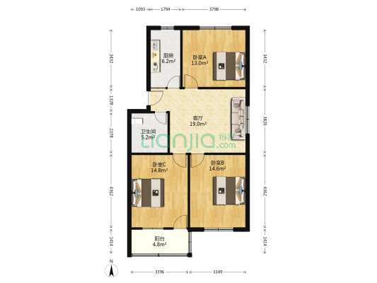 恒利小区西三区 3室1厅1卫 91平方