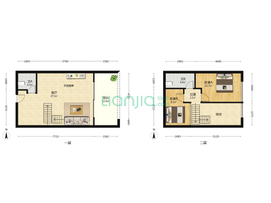 安华·领秀城 2室1厅2卫 68平方