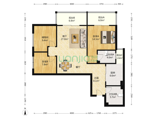 融城优郡 2室1厅2卫 121平方