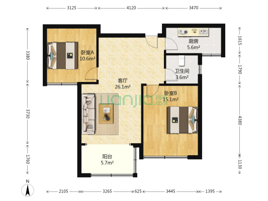东湖星城北区 2室1厅1卫 94平方
