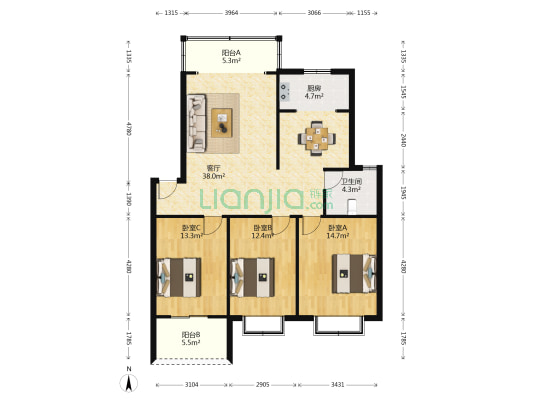 东一城 3室1厅1卫 114平方