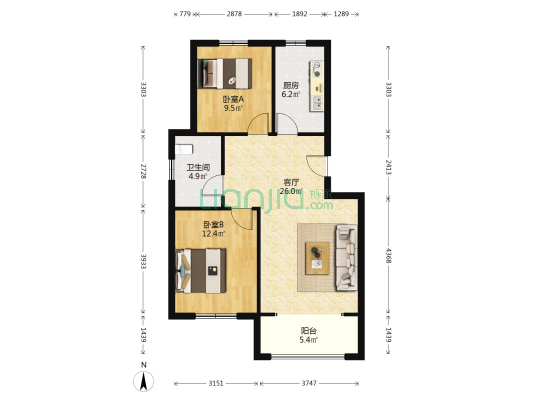 桃园湖名苑 2室1厅1卫 81平方