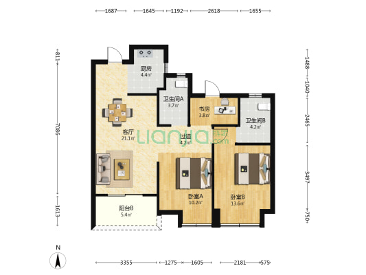 荣安林语笙花 3室1厅2卫 96平方