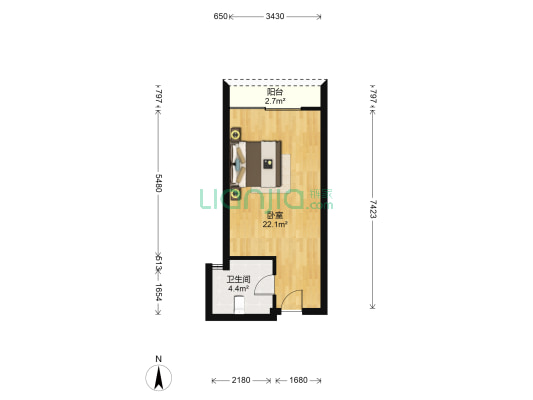 侨邦国际公寓 1室0厅1卫 38平方