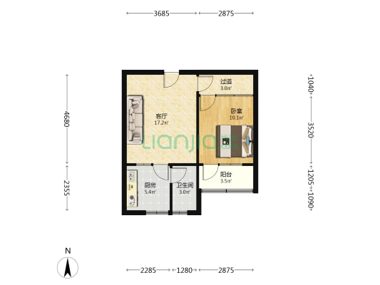 工贸宿舍 1室1厅1卫 62平方
