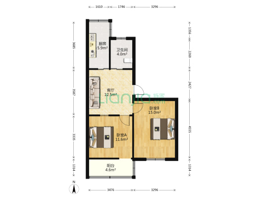 科大新村 2室1厅1卫 60平方