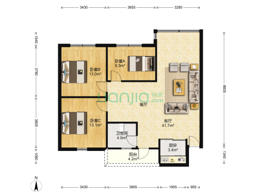 宏丰楼 3室1厅1卫 103平方