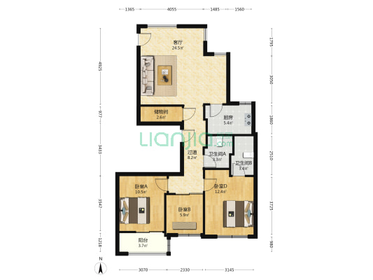 万和景苑 3室1厅2卫 89平方