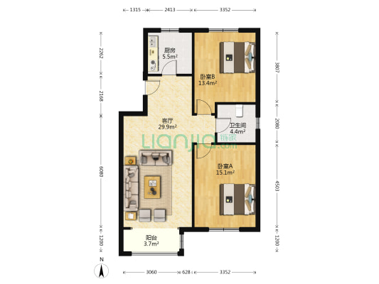 蓉锦花园 2室1厅1卫 90平方