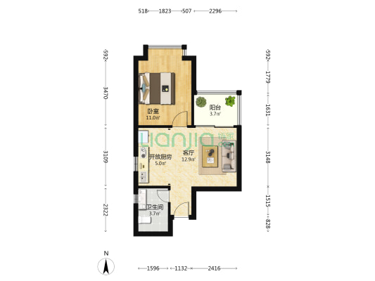 都市花园自由居 1室1厅1卫 44平方