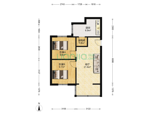 嘉陵新村 2室1厅0卫 59平方