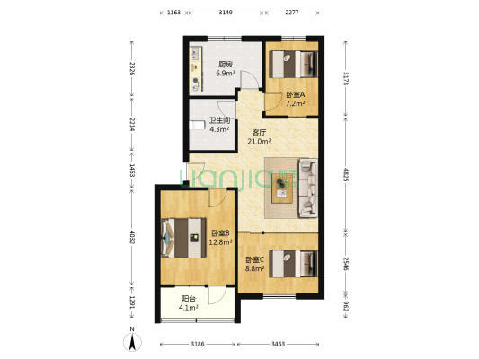 西苑新村 3室1厅1卫 85平方
