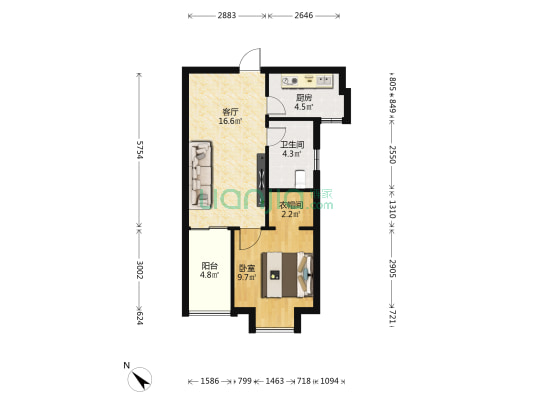 悦城小区 1室1厅1卫 51平方