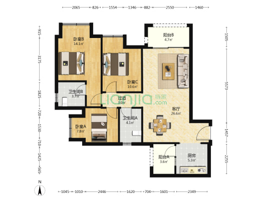 中交中央公园美宸 3室1厅2卫 101平方