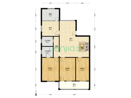 文庙街6号附11号院 3室2厅2卫 132平方