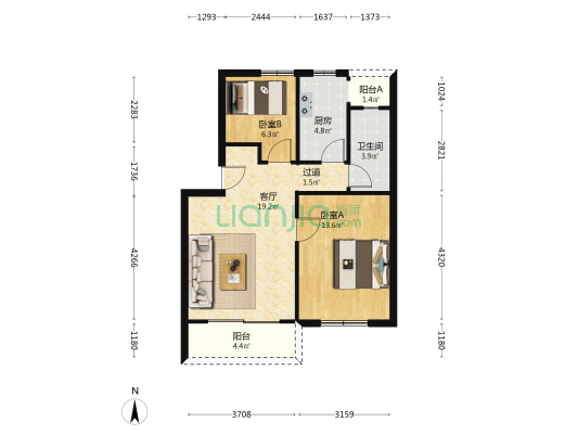 桂珠苑 2室1厅1卫 68平方