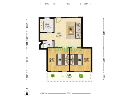民族大道85-3号 2室1厅1卫 60平方