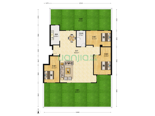 金地格林郡 3室1厅1卫 147平方