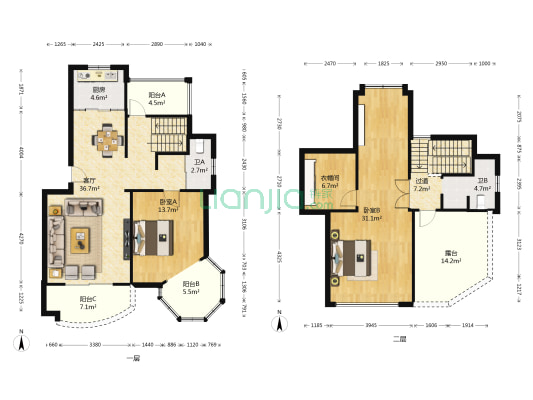 蓝色星城 2室1厅2卫 125平方