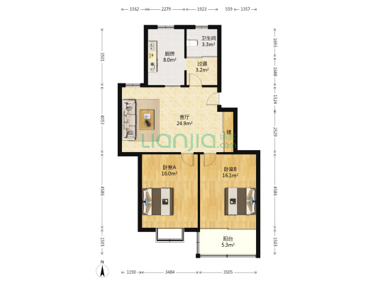 轻院小区 2室1厅1卫 89平方