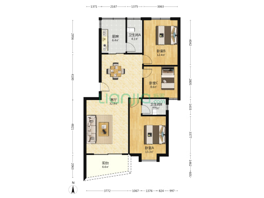 乐陶居(东区) 3室1厅2卫 103平方