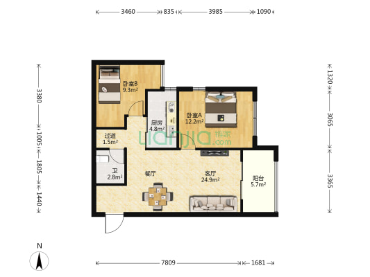 万科金域国际四期 2室1厅1卫 74平方