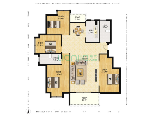 祥龙福邸 4室1厅2卫 163平方