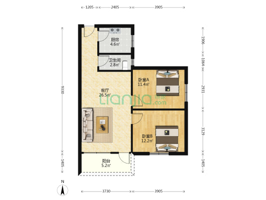 赤岗二街3-7号 2室1厅1卫 72平方