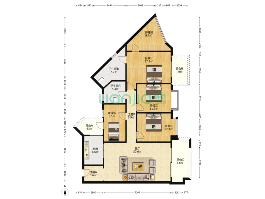 东湖广场 4室1厅2卫 171平方