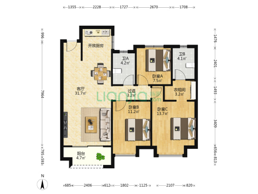 中梁葛天府 3室1厅2卫 113平方