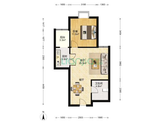 九洲花园 1室1厅1卫 64平方